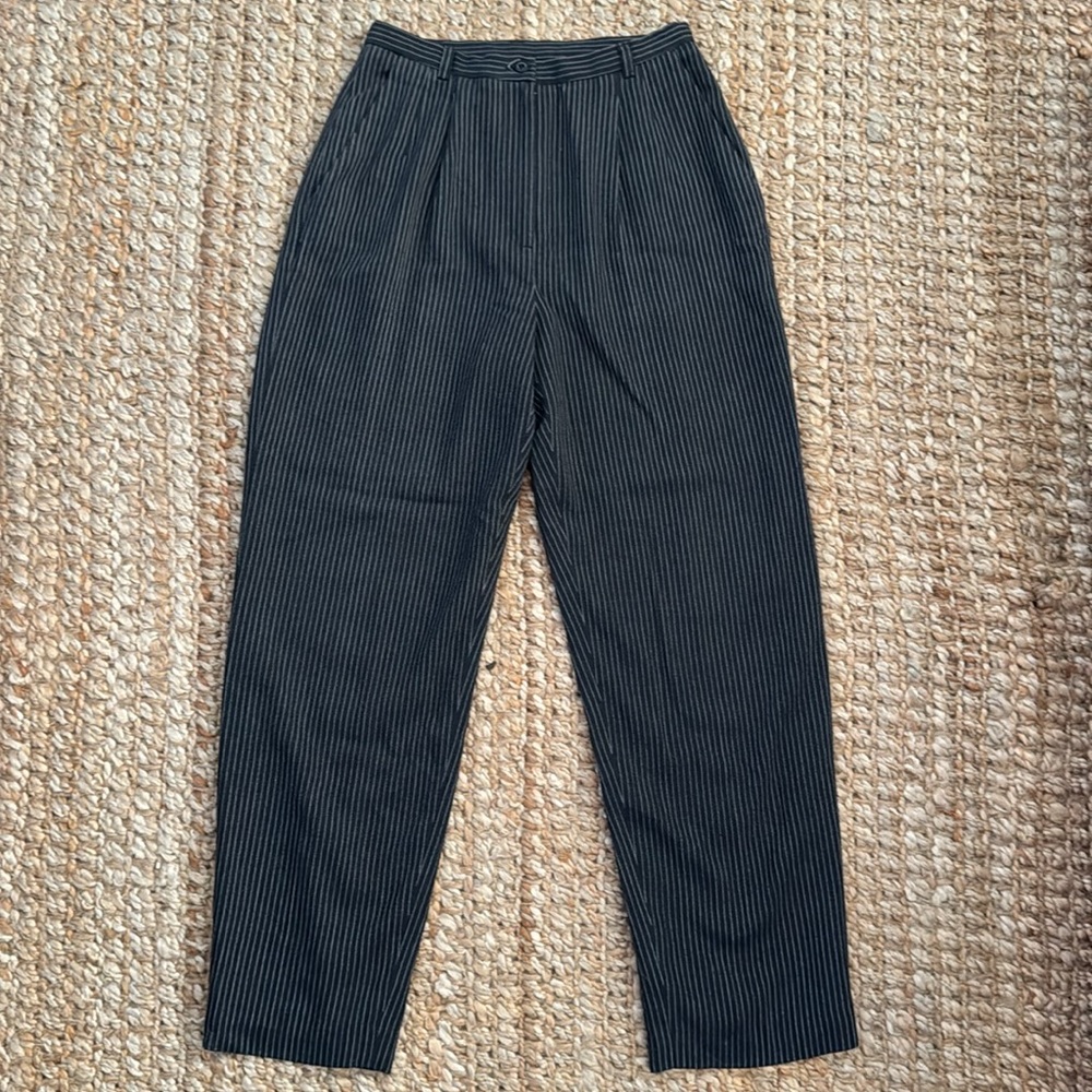 VINTAGE HIGH WAIST PIN STRIPED ANKLE SLACKS PETITE SOPHISTICATE SIZE 4